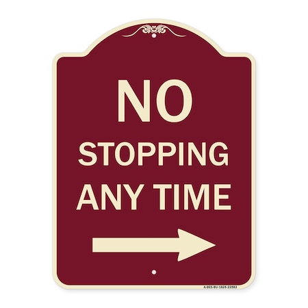 Signmission No Stopping Anytime W/ Arrow Right Heavy-Gauge Aluminum Architectural Sign, 24" x 18", BU-1824-23583 A-DES-BU-1824-23583